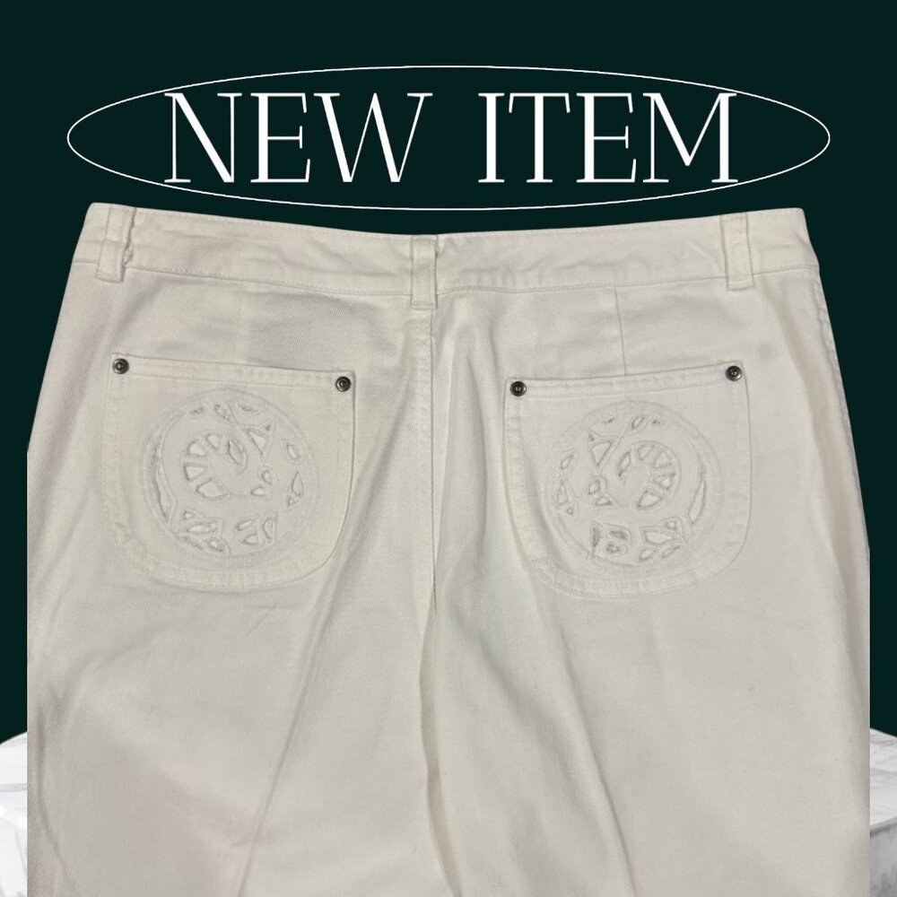 INC White Embroidered Flare Jeans Womens Petite 12P Stretch Comfort Wide leg